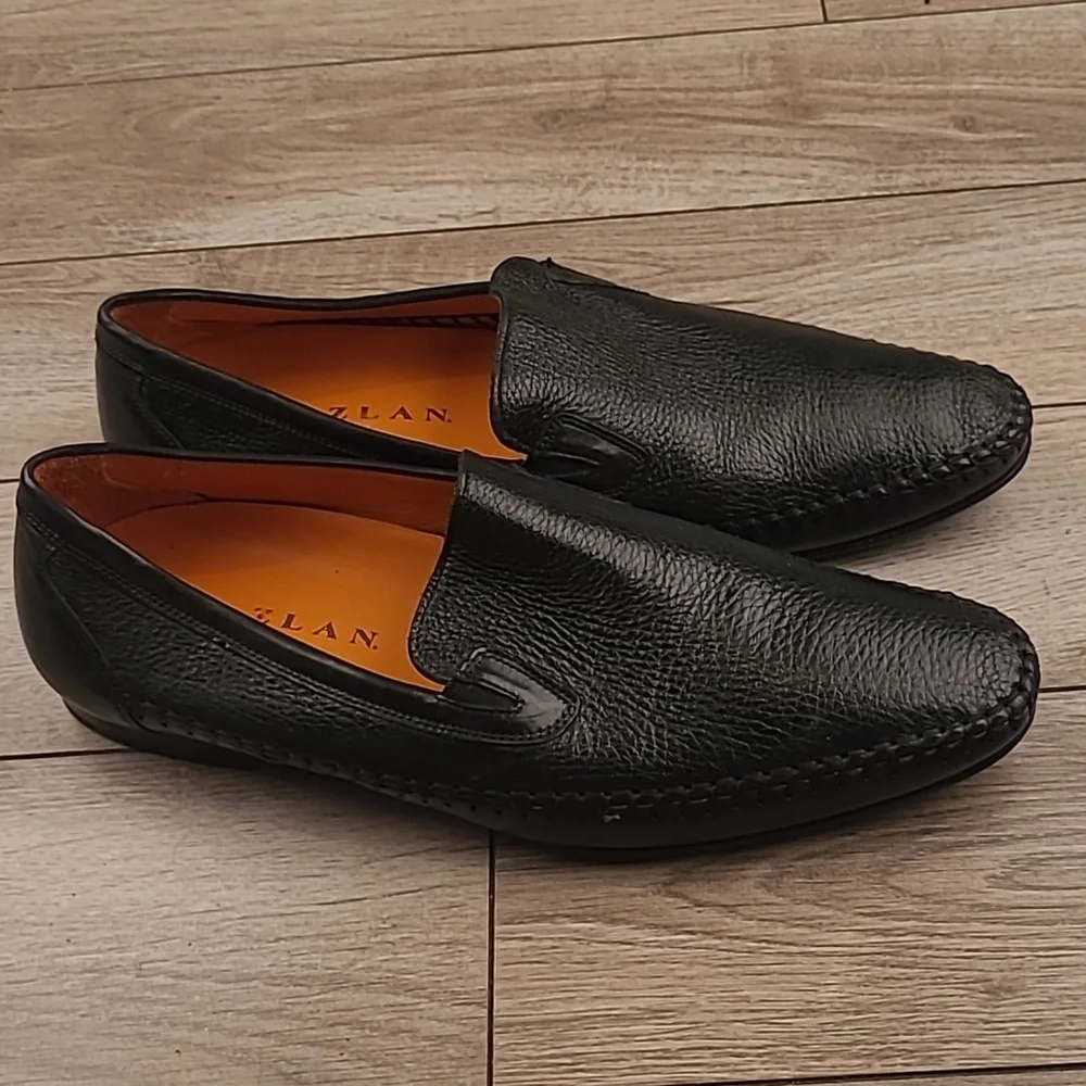MEZLAN Spain‎ Black Grain Leather Merlo Model Sz 9.5 M Mens Loafers Dress Shoes